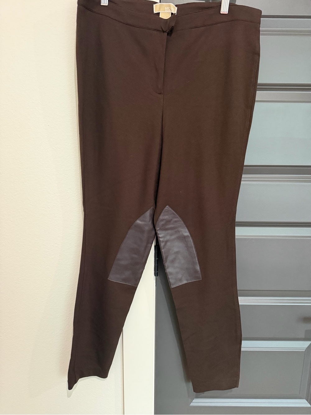 Women's Brown Ponte Pull-On Pants with Knee Patch